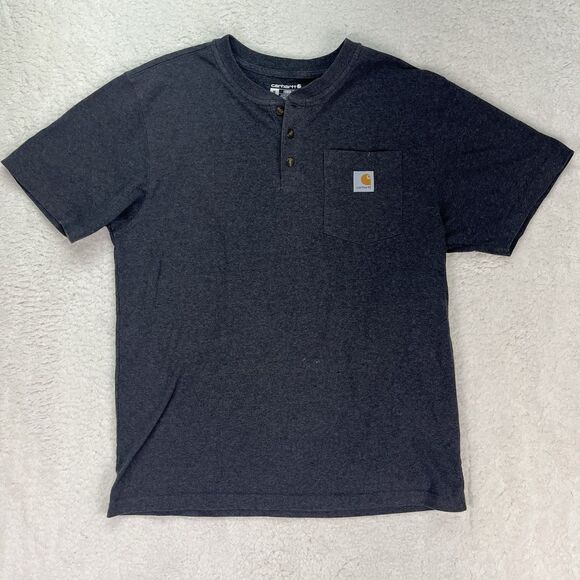 Carhartt Mens M Henley T-Shirt Pocket Tee 3 Buttons Casual Blue Gray Cotton - Picture 2 of 12